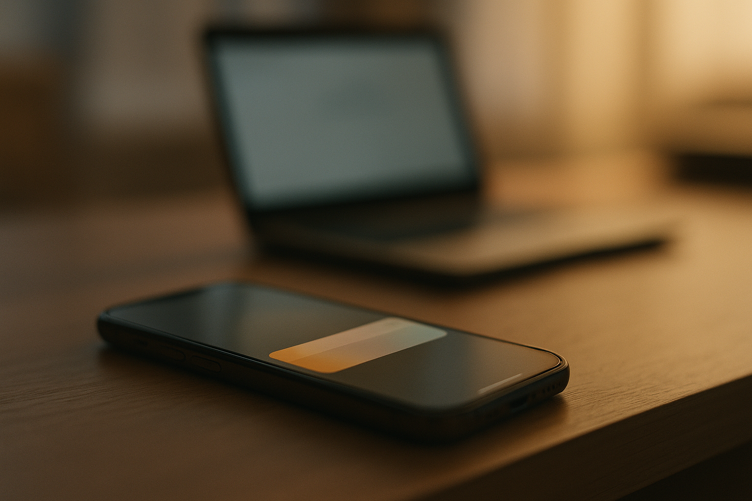 Smartphone auf einem Schreibtisch mit eingeblendeter Benachrichtigung